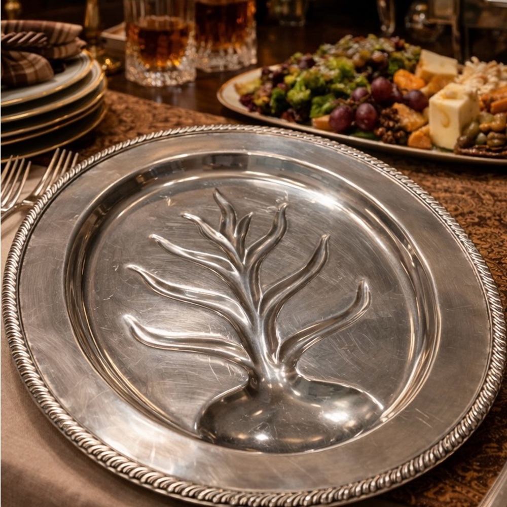Sophisticated Silver Platter with Tree Design